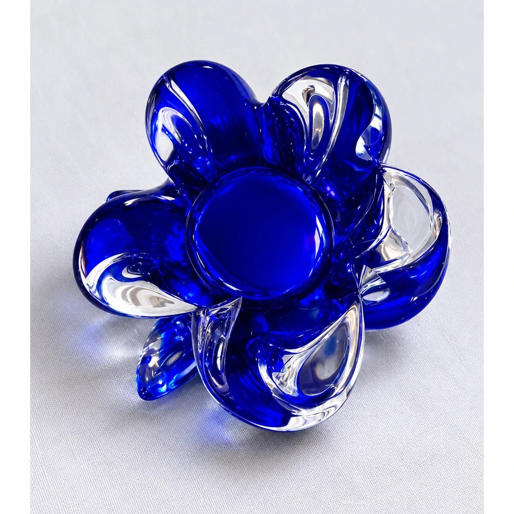 Vintage Czech Chřibská Josef Hospodka Style Cobalt Blue Art Glass Ruffled Vase